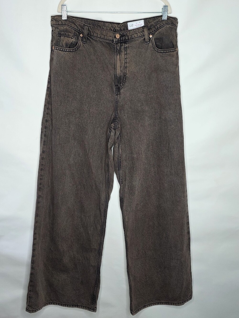 Gap Baggy Mid-Rise Wide Leg Jeans Size 16 Tall Ultrasoft Denim Dark Brown Wash - Picture 2 of 16